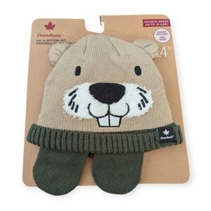 Canadiana Beaver Hat and Mits 6-12 Months XS